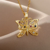 luxury zircon butterfly pendant necklace for women stainless steel chain necklaces charm wedding couple aesthetic jewelry