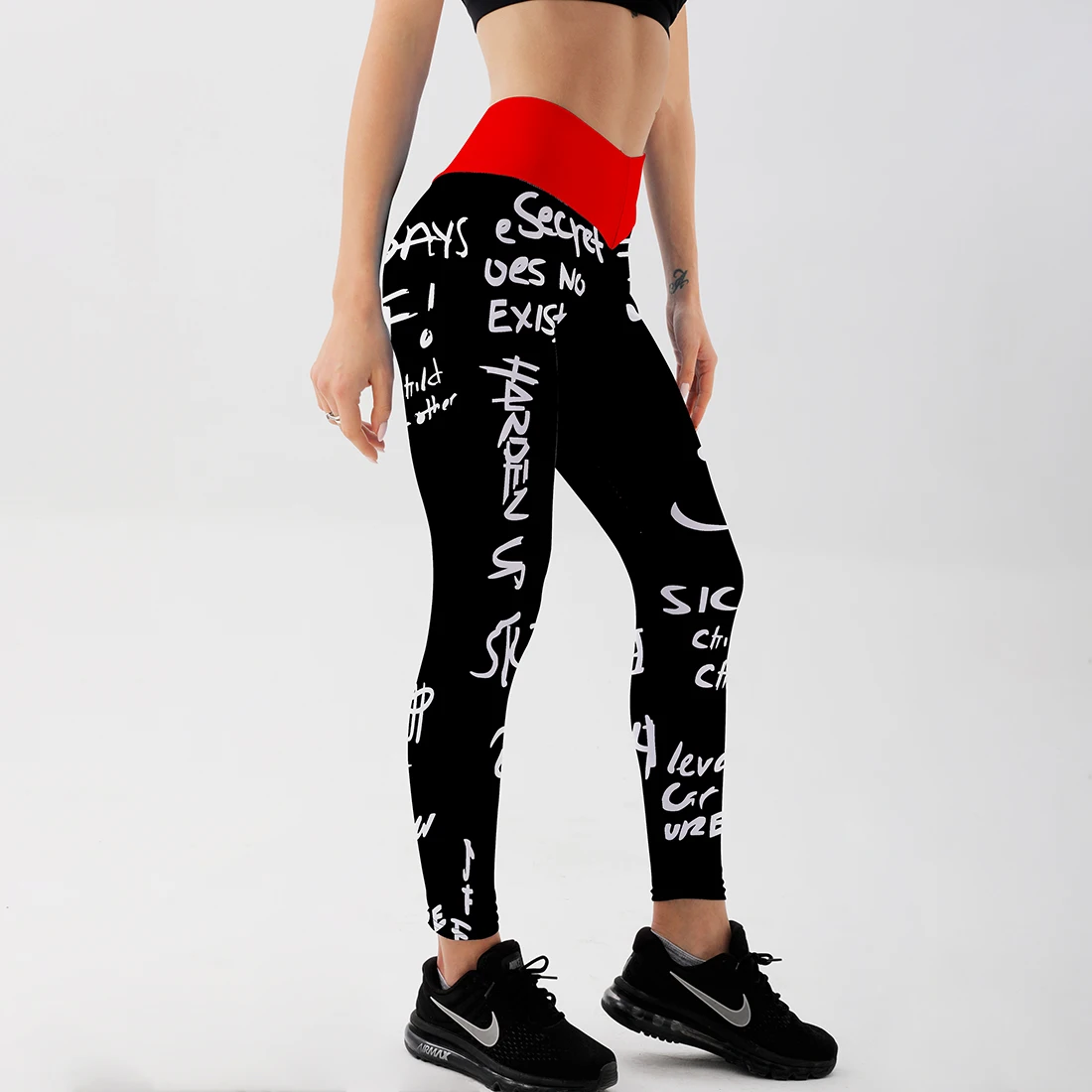 Qickitout High Waist Elastic Workout Leggings Women Slim Fitness Fashion Letter Print Leggings for Gym Sport Running Europe Size spanx leggings