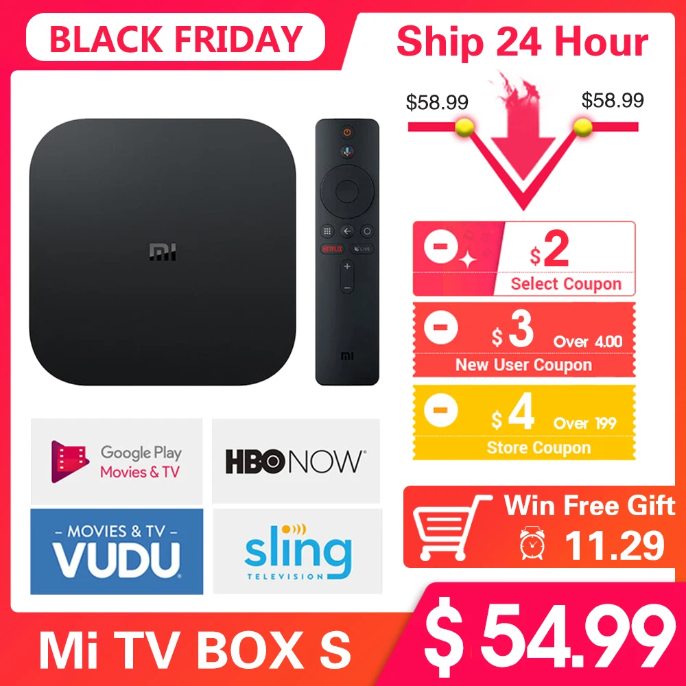 Глобальная версия Xiaomi mi Box S 4K HDR Android Strea mi ng медиаплеер и Google Cast Netflix IPTV телеприставка помощник дистанционного управления Smart