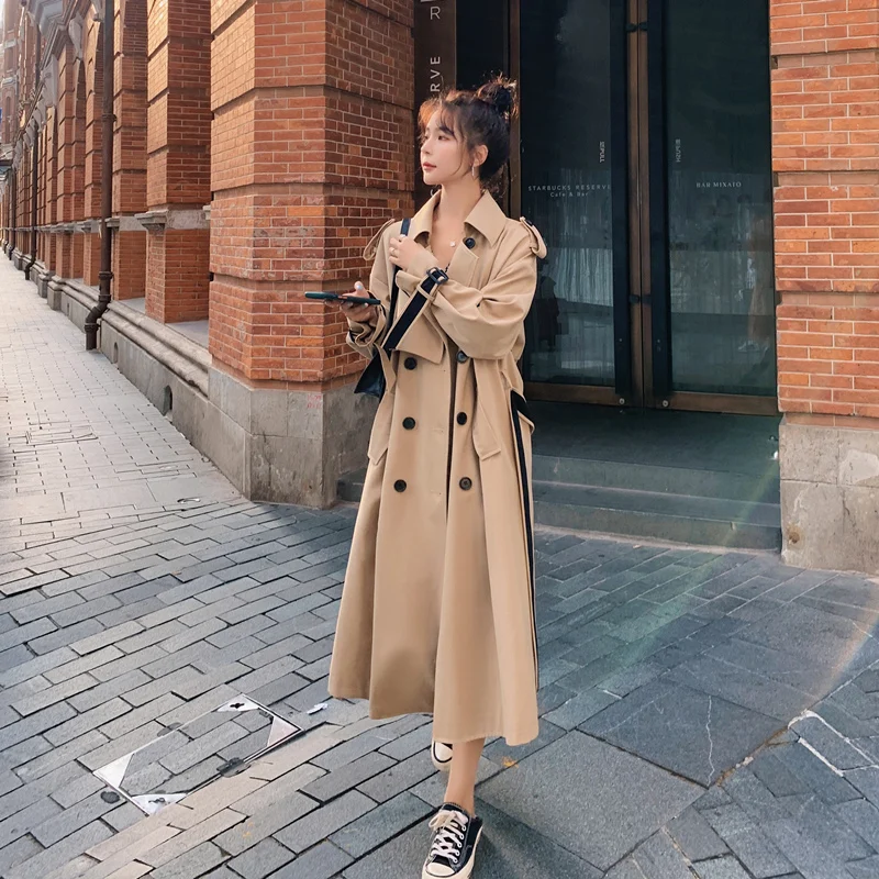 

Spring autumn Coat Women 2020 Fashion Korean With belt Loose Trench Coats Blue Khaki Casual Long Windbreaker Female Streetwear