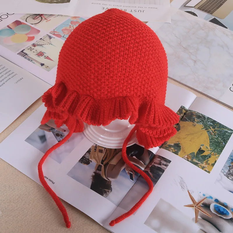 Шапочка для новорожденных девочек с милым цветком вязаная теплая весна-осень |