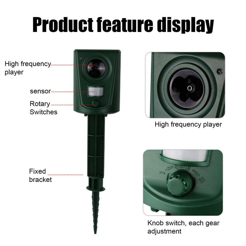 Ультразвуковой Отпугиватель кошек и собак с инфракрасным датчиком на солнечной