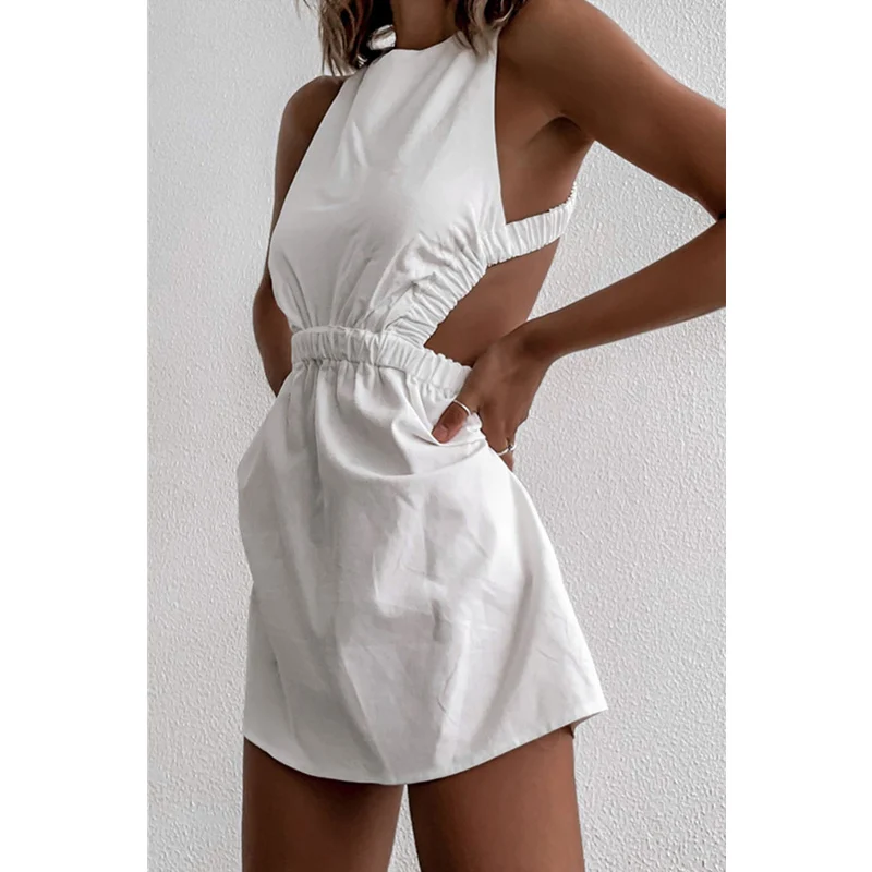 

WEPBEL Women Summer Sexy Dress Ladies Elegant Fashion Sleeveless Halter Back Cross Slim Fit Mini Dress