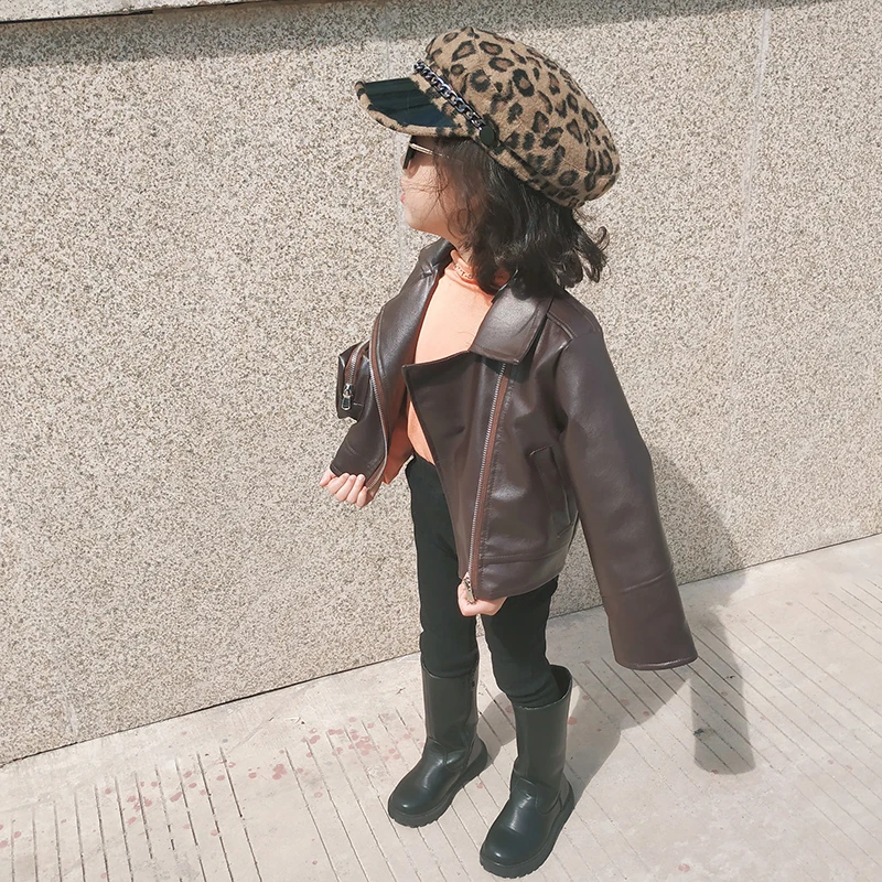 Новинка весенняя куртка для девочек пальто из искусственной кожи куртки на