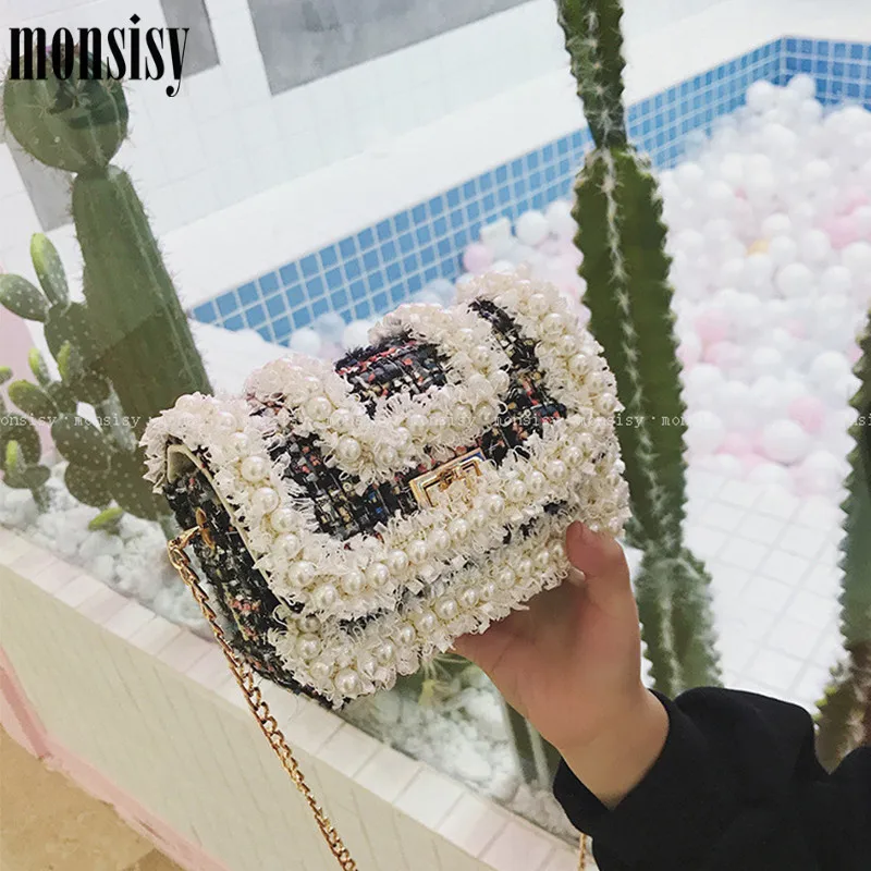Monsisy роскошная жемчужная шерстяная сумочка и для девушек дизайнерская сумка