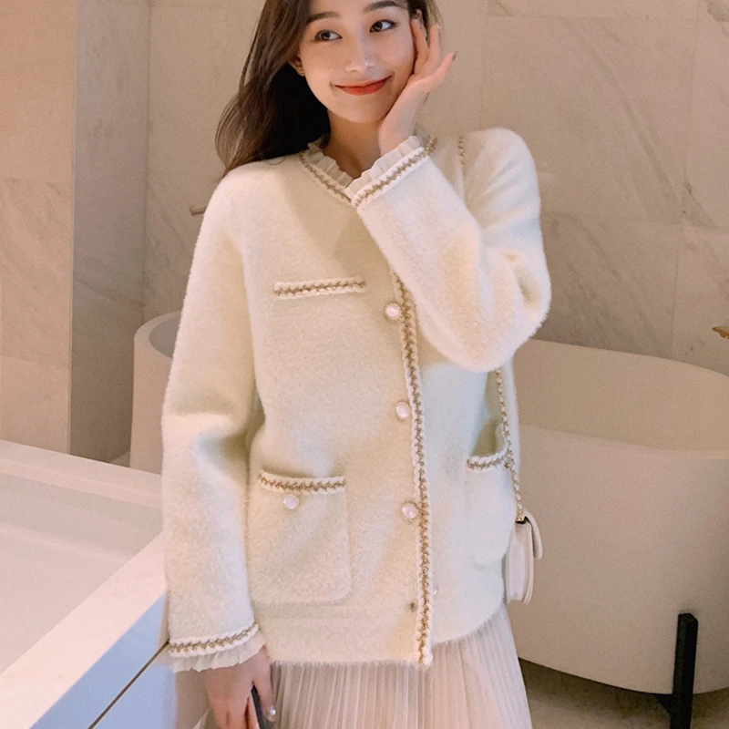 Изящный вязаный свитер имитация норки бархатное пальто женское осенне-зимнее 2021