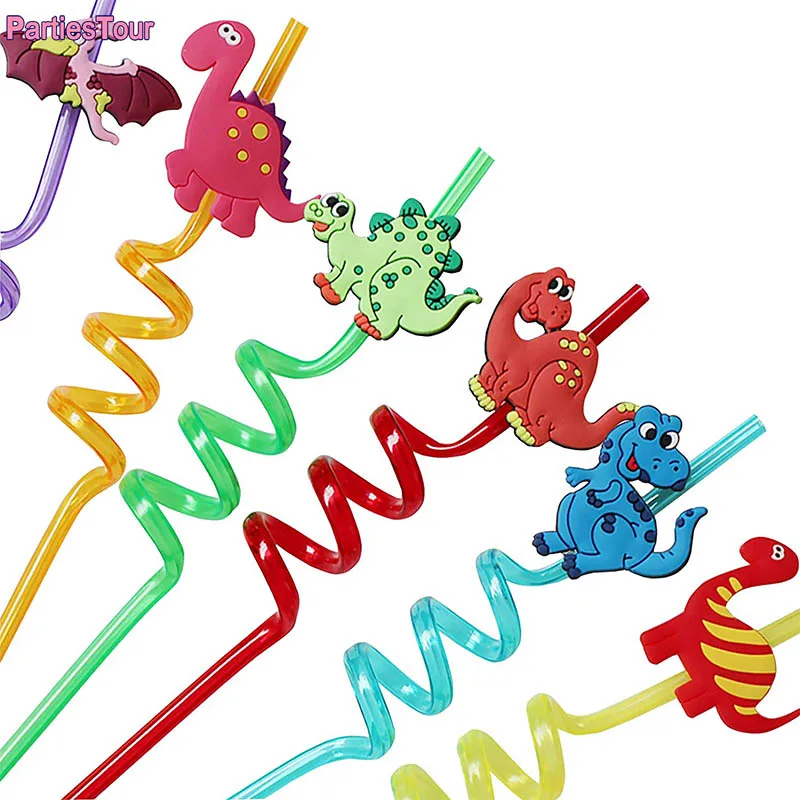 

8X Jurassic World Dinosaur Drinking Plastic Straws for Kids Birthday Party Decors Dinosaur Party Reusable Straws Party Supplies