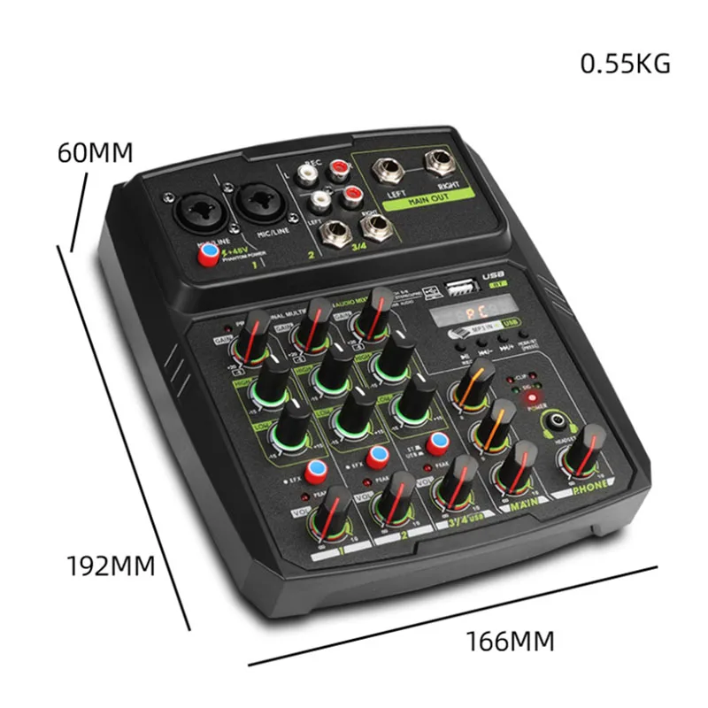 

4 Channels Mixing Console Music Recording Audio Mixer Mini Computer Studio Equipment USB with Sound Card