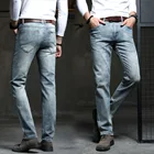 Джинсы мужские эластичные на осеньзиму, Модные Винтажные прямые облегающие брюки из денима с эффектом потертости, Молодежные повседневные брюки-ковбойские