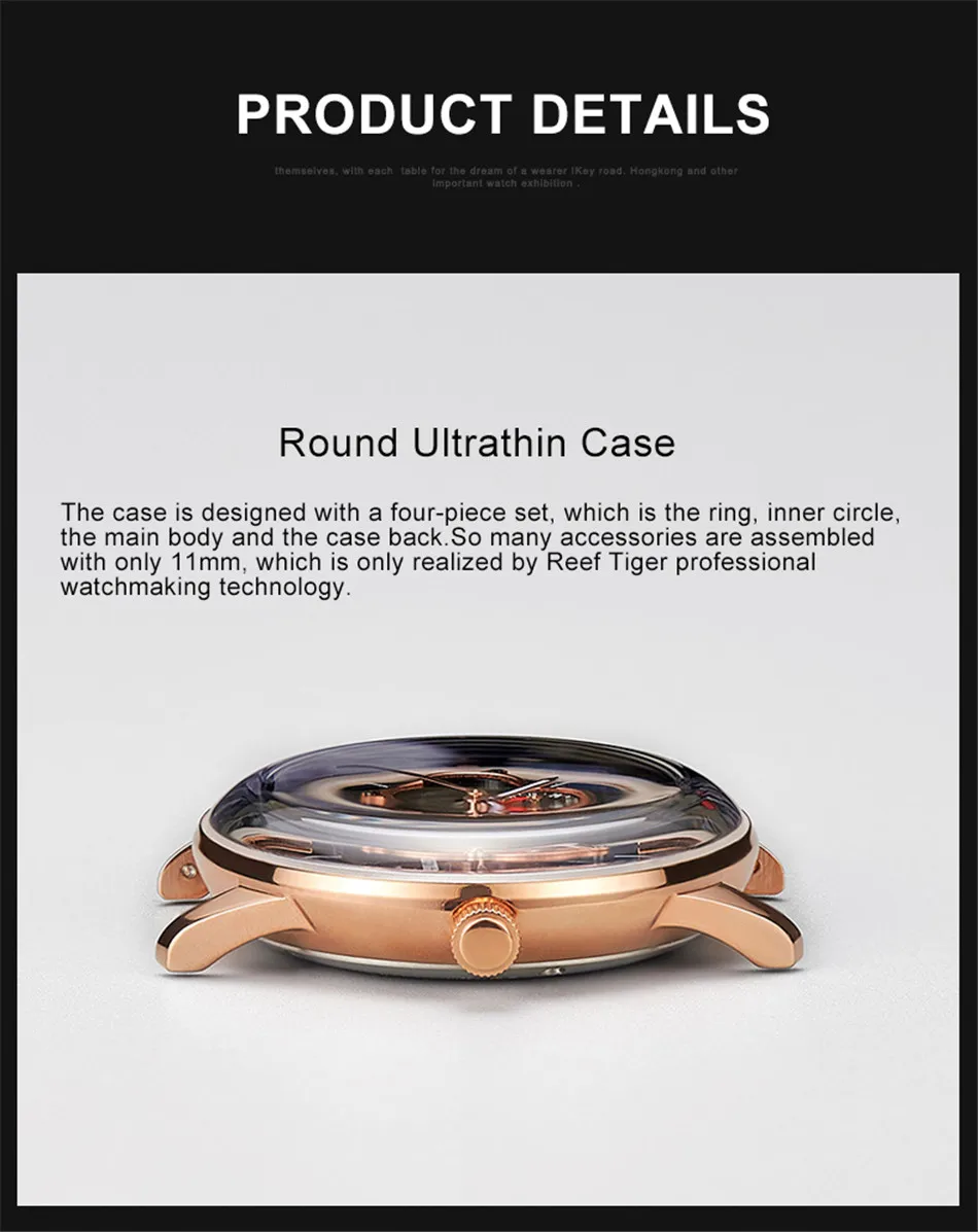 Reef Tiger бренд Tourbillon черный циферблат водонепроницаемые автоматические часы Топ Механические Роскошный кожаный ремешок мужские часы reloj hombre