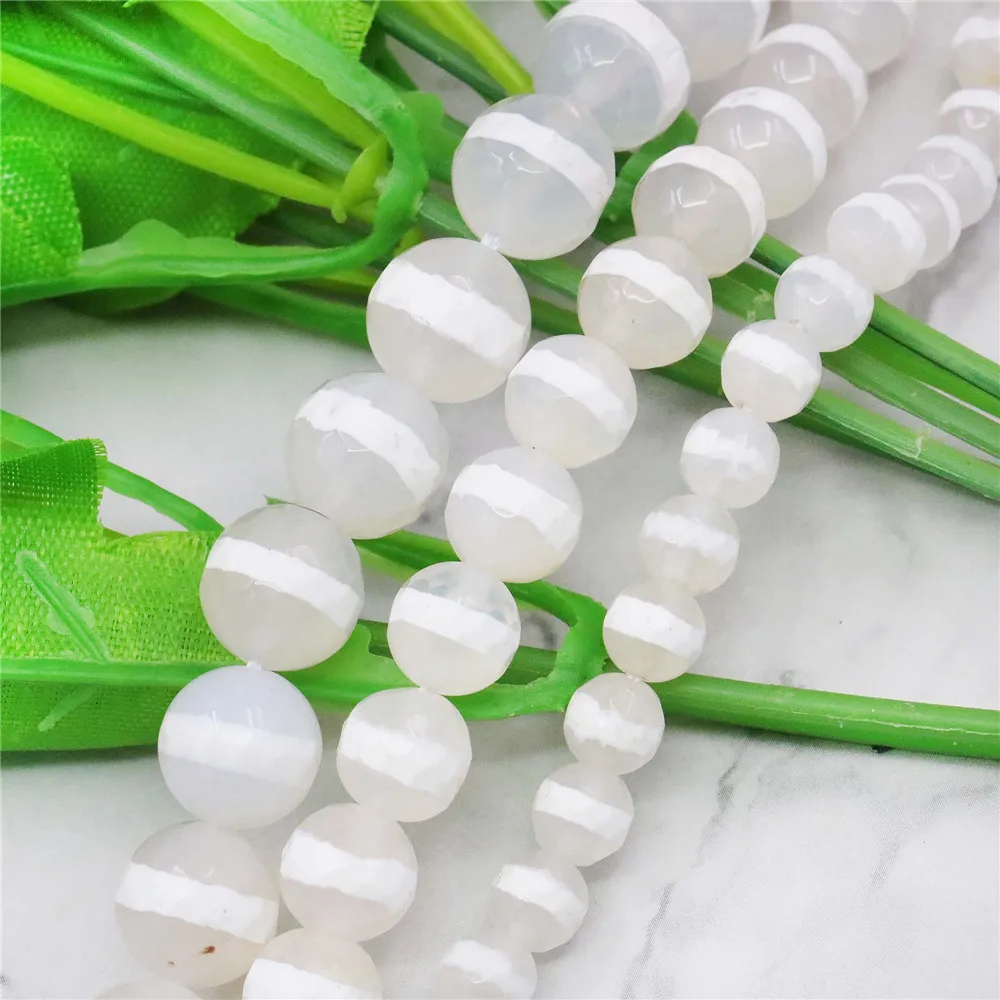 Бусины из агата с ониксом для женщин и девушек Круглые граненые белые Агаты в