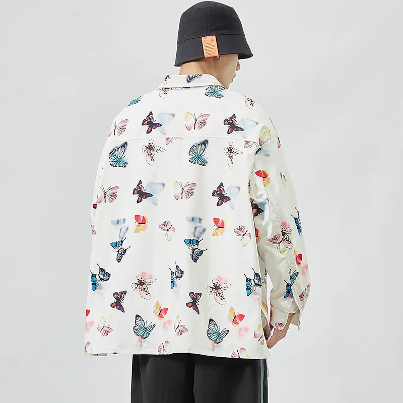 

Dropshipping Colorful Butterfly Print Long Sleeve Hawaiian Beach Shirts Harajuku Casual Tropical Holiday Shirt Mens Blouse Tops