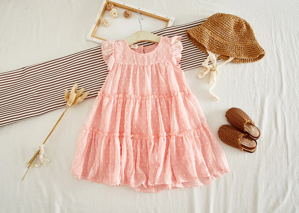 Летнее платье для девочек модное однотонное принцессы шифоновое элегантное