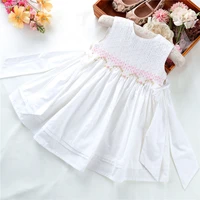 summer white dress for girls party dresses smocked princess birthday embroidery casual kids clothing