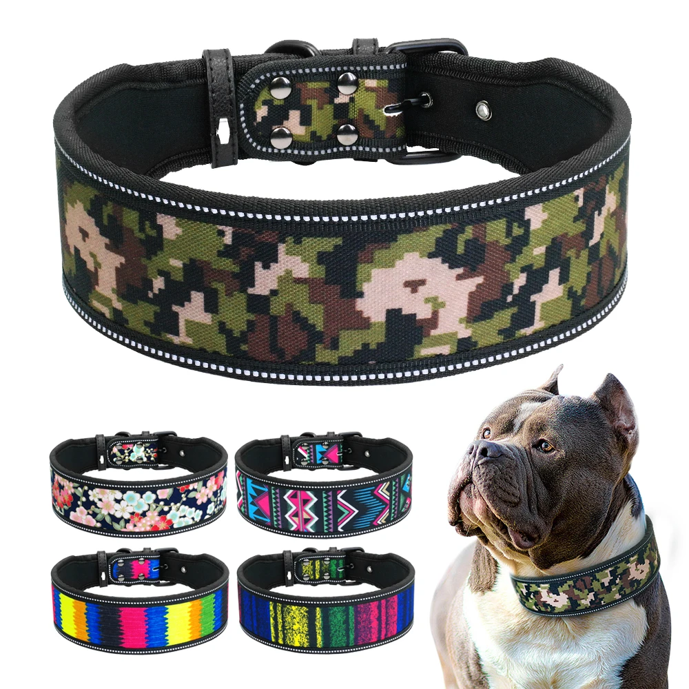 Four Seasons Reflective Nylon Dog Collar Adjustable Pet Collars For Medium Large Dogs Pitbull German Shepherd S M L  Accessories