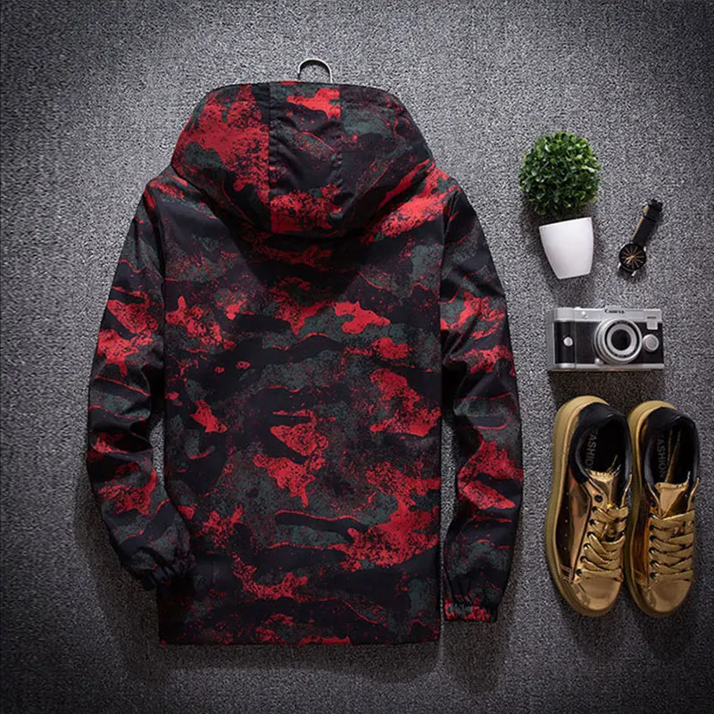 

Lusumily 2020 Thin Jackets Women's Windbreaker Puls Size M-7XL Sportswear Military Camouflage Graffiti Hooded Windbreaker Female