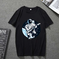 t shirt men and women black short sleeved breathable cute cartoon astronaut print shirt retro personality street commuter shirt