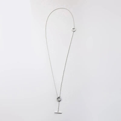 

S925 sterling silver necklace female logo decoration T-shaped buckle love heart pattern pav ring necklace