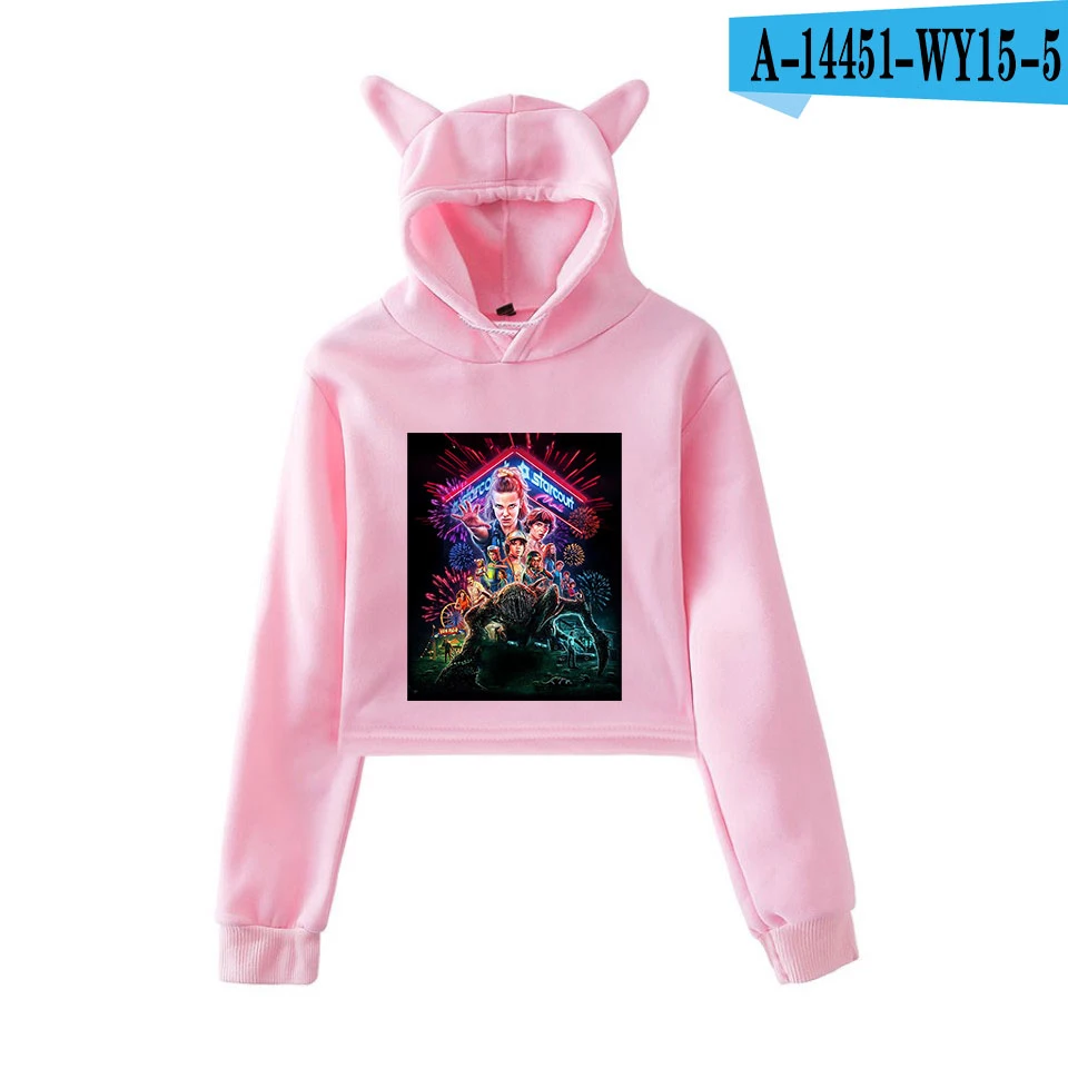 

Trendy Cool Slim Clothing Stranger Things Cat Ear Hoodies For Teen Girls Print Stars Beautiful Sexy Short Hood Women-Clothing