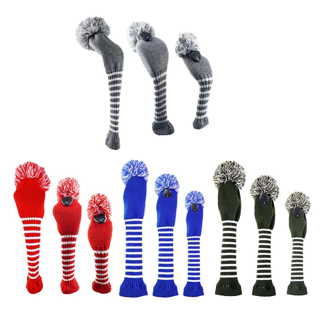 

3 Knitted Golf Headcover Driver Wood Head Covers for Hybrid(UT) with Number Tags