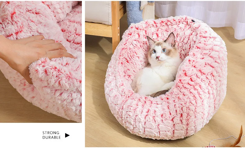 Новые круглые плюшевые кошки кровать дом мягкий длинный плюшевый Pet кровать коврик зимний теплый спальный дом для кошки маленькие товары для домашних собак