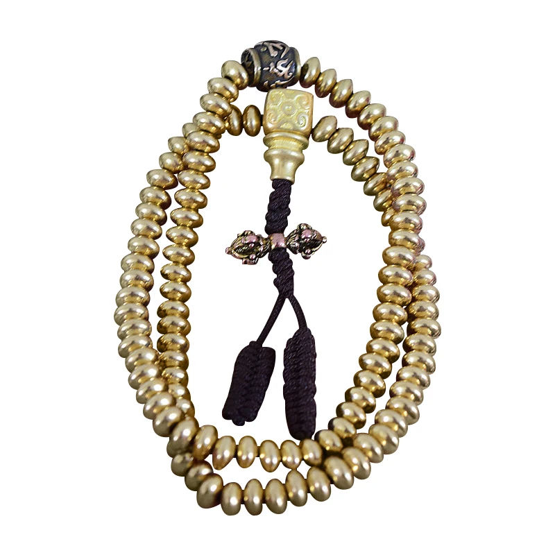 

Pure brass 108 Tibetan Prayer Beads and Buddhist beads hand chain, Exorcism Vajra pestle pendant