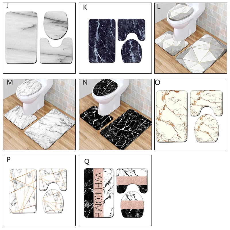 3pcs home bathroom decoration products marble toilet three piece set floor mat door mat bathroom carpet free global shipping