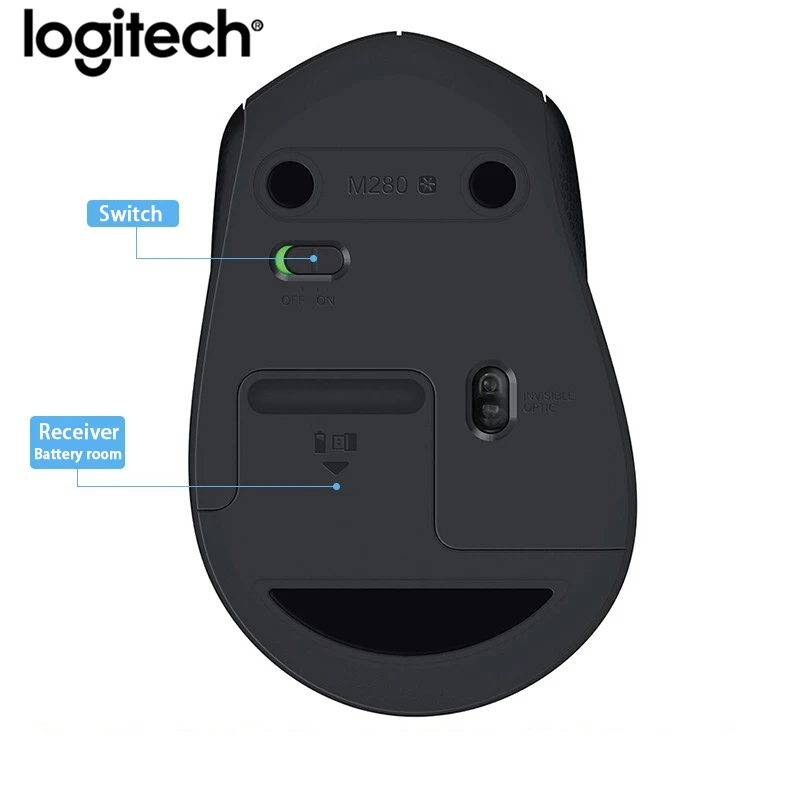 Беспроводная мышь Logitech M280 бесшумная офисная с USB нано приемником 1000 точек/дюйм