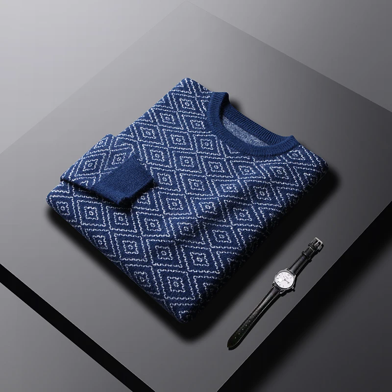 Мужской кашемировый свитер с круглым вырезом и длинным рукавом | Мужская одежда