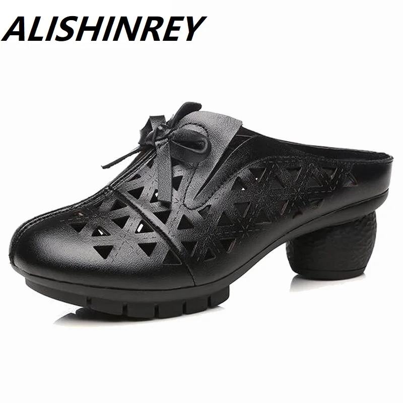 Женские туфли из натуральной кожи на танкетке|Тапочки| |