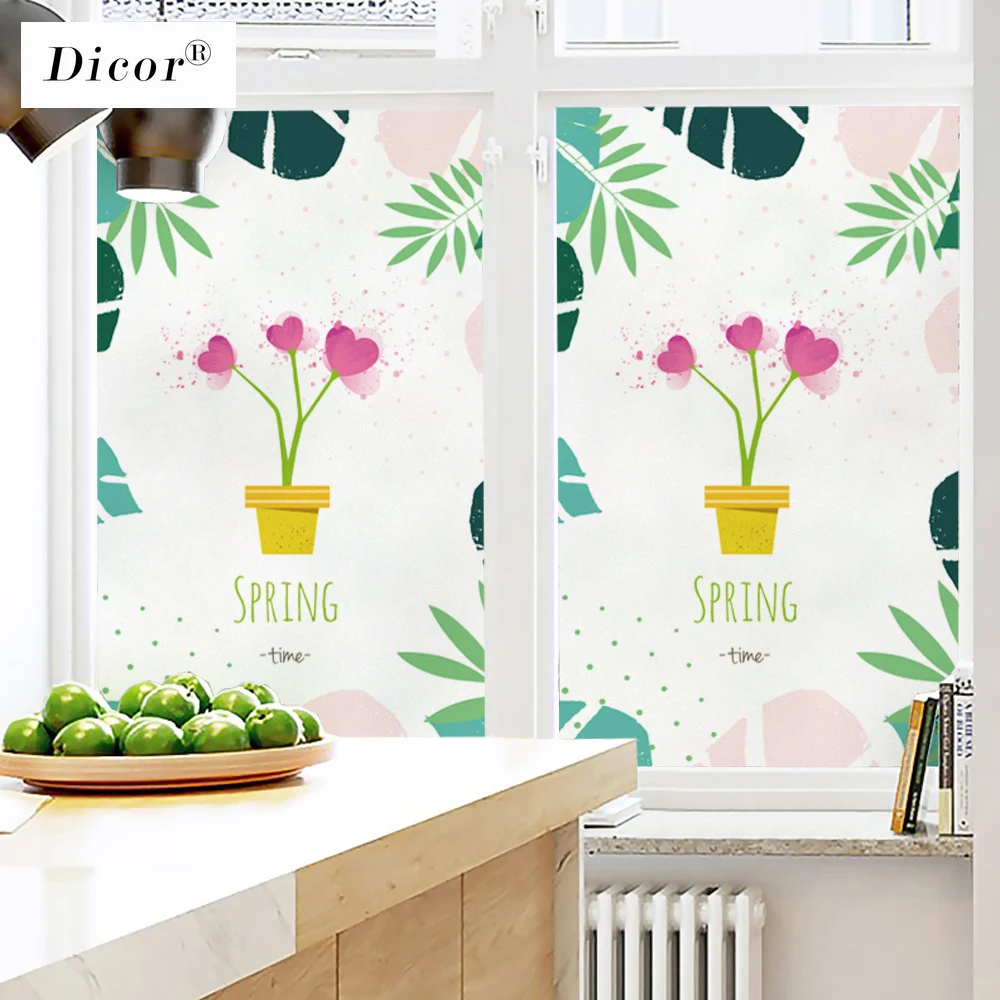 Серия Love Potted, Dicor, фирменная оконная пленка, свежий зеленый лист, стеклянная наклейка, матовая, непрозрачная, уличная Наклейка на окно, съемная наклейка
