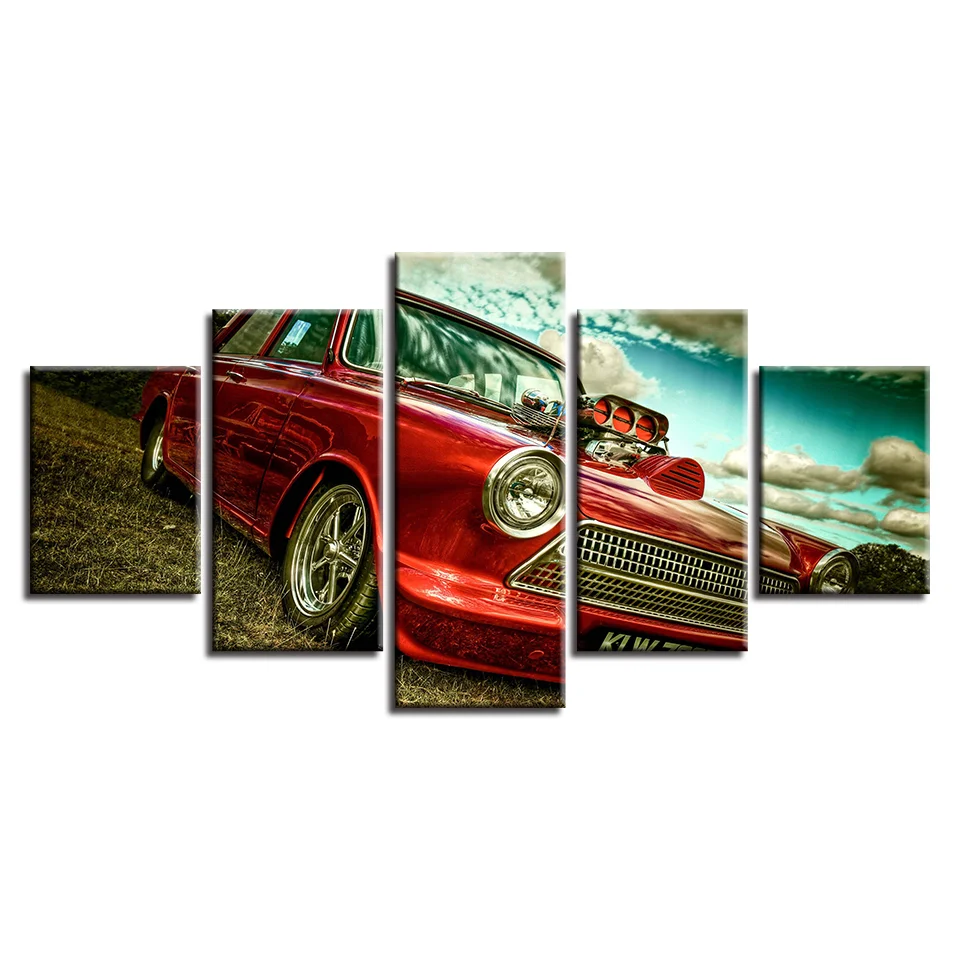 

5 Panel Sports Red Car Home Decoration Frame Wall Art Modern Canvas For Living Room HD Print Painting Modular Pictures Poster