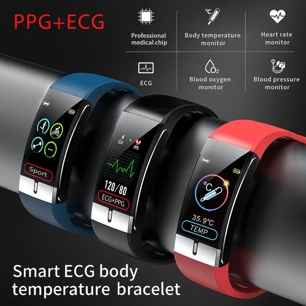 

E66 Fitness Tracker Bracelet Body Temperature ECG Smart Bracelet Heart Rate Monitor Smart Watch Music Control Sport Band PK T1