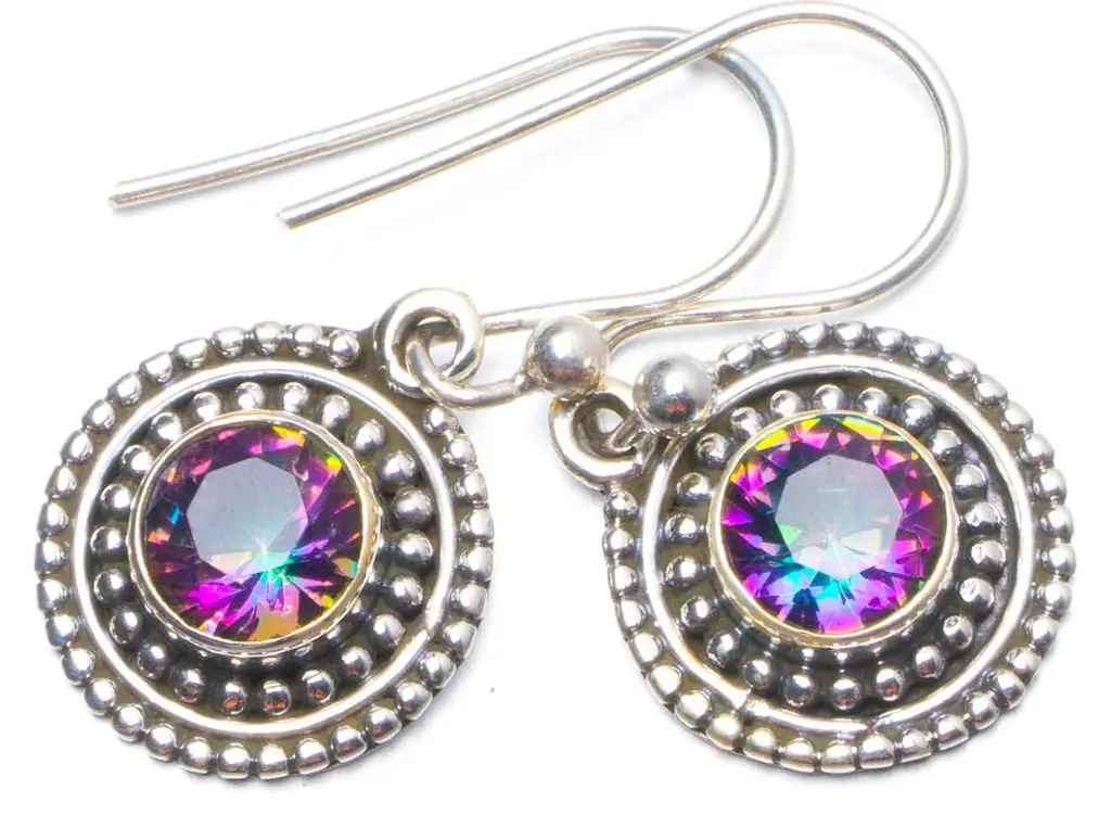 Природный Мистический топаз ручной работы уникальные серьги из стерлингового