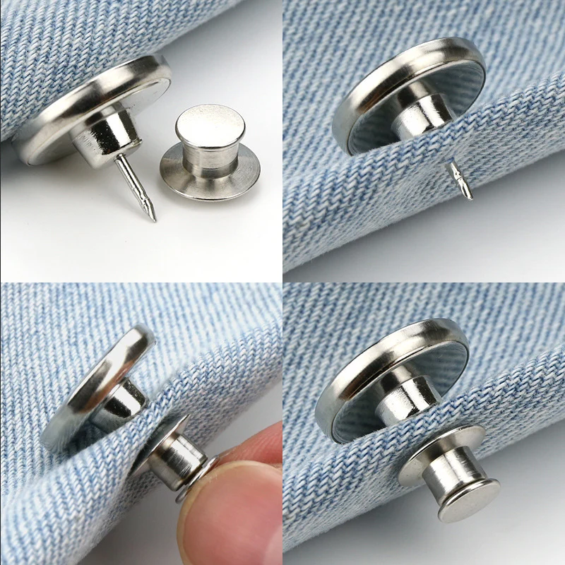 

10pcs Retractable Jeans Button Adjustable Removable Stapleless Metal Button Zinc Alloy Round TC21