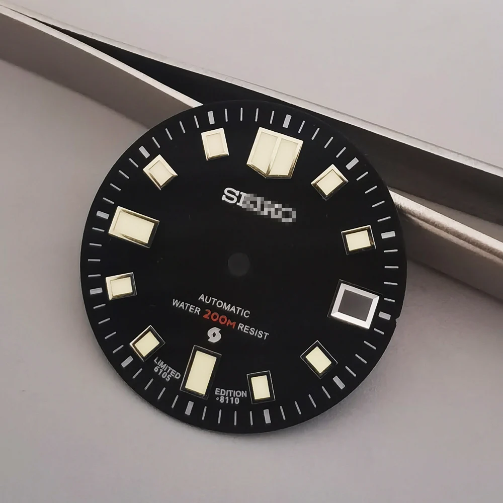 

Модифицированный циферблат часов 28,5 мм C3 зеленый светящийся черный синий зеленый Sunburst подходит для часов Seiko 6105 NH35A часы для дайвинга