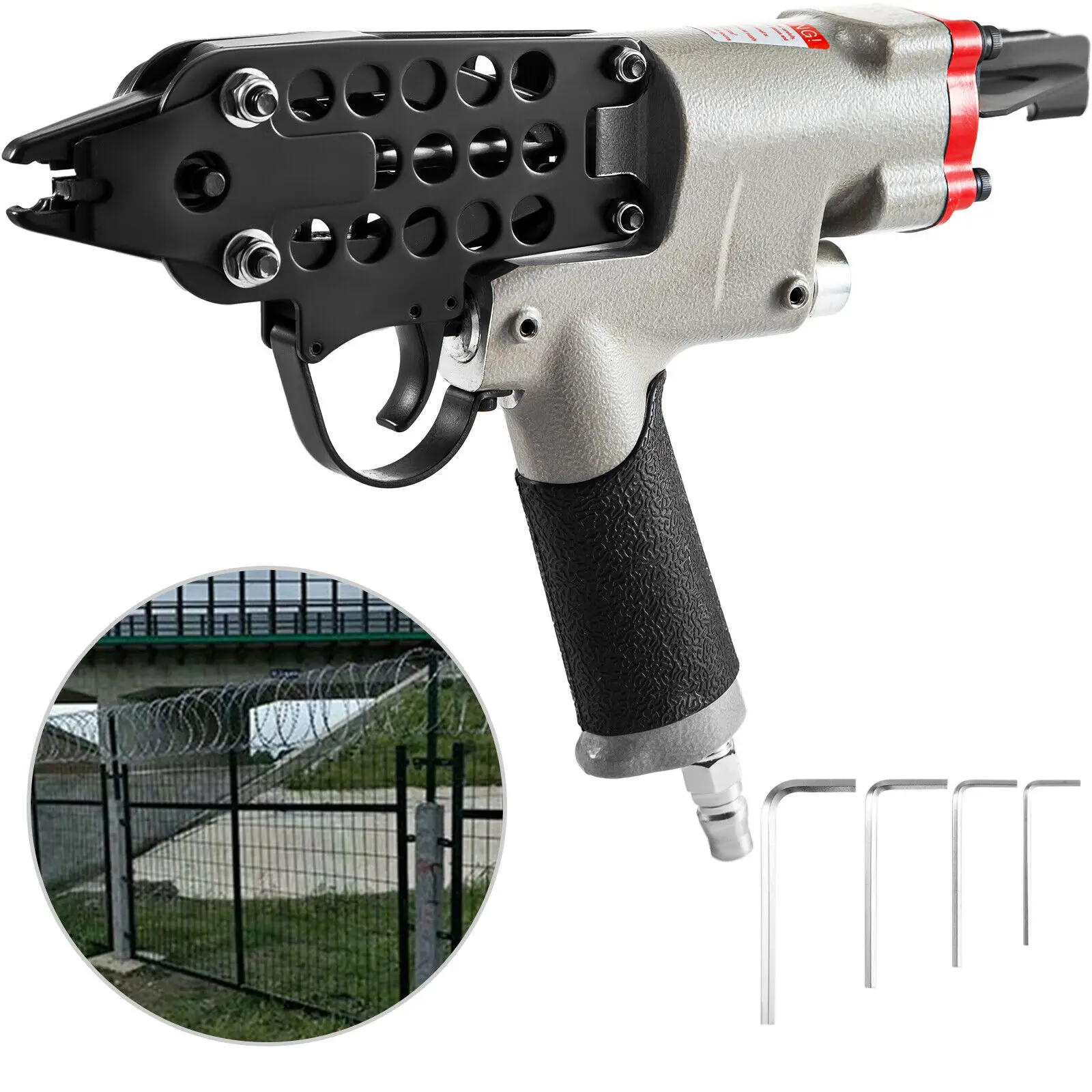 

VEVOR Pneumatic Hog Ring Plier 15 or 16 Gauge C Shape Steel Material Air Gun for Spring Mattresses Fence Fixing 100 500 Capacit