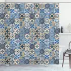 Марокканская занавеска для душа с узором, традиционные португальские мотивы Azulejo, восточные кудри, занавески для ванной комнаты, декоративный набор