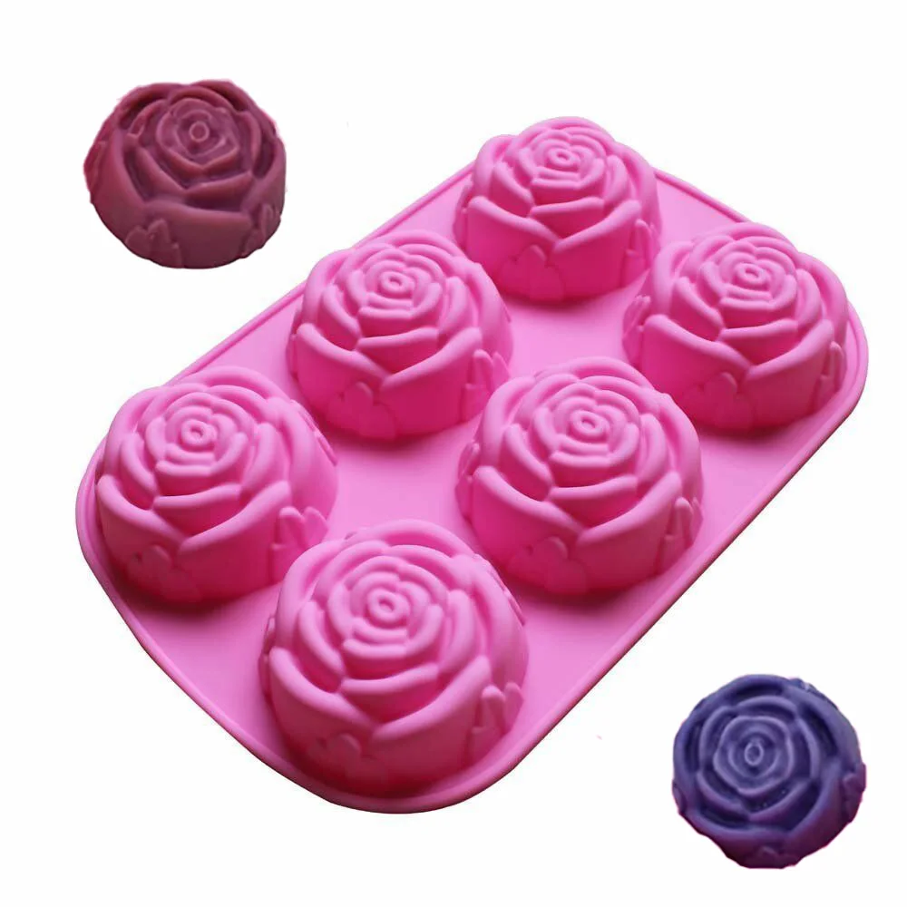 

6 Cavity Rose Flower Silicone Cake Mold DIY Soap Mold Ice Candy Chocolate Mold Soap Silicone Molds Cupcake Bakeware Baking Mold