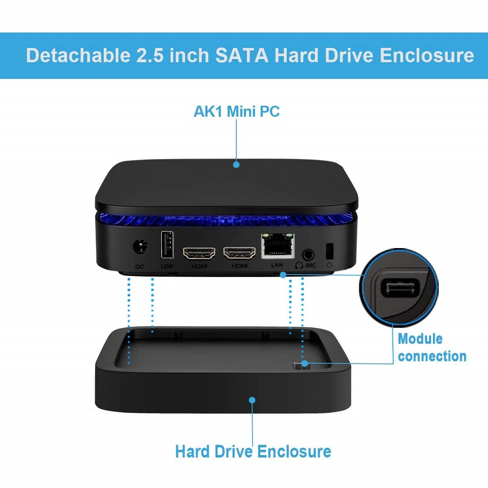 AK1 мини ПК Windows 10 компьютер Intel Celeron J3455 6 ГБ ОЗУ 120 SSD Поддержка 2 5 дюйма SSD/mSATA WiFi 4K linux