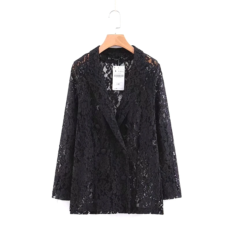 2019 Ретро шикарное двубортное пальто с лацканами длинным рукавом Femme Модные