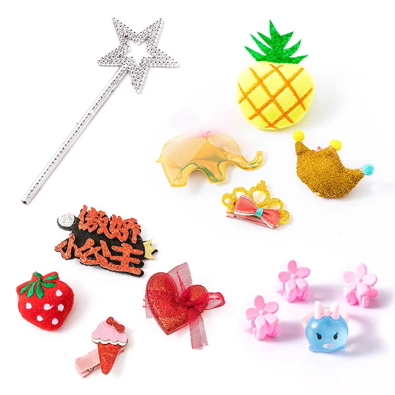 

28Pcs/Box Children's Hair Accessories Gift Box Princess Hairpin Set BB Clips Necklace Magic Wand Baby Crown Headdress Gift Box