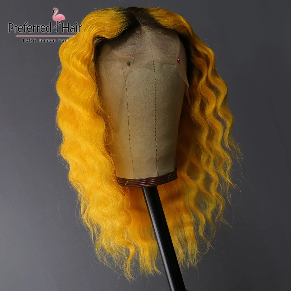 Предпочтительный парик с крупными волнами Омбре желтый человеческих волос