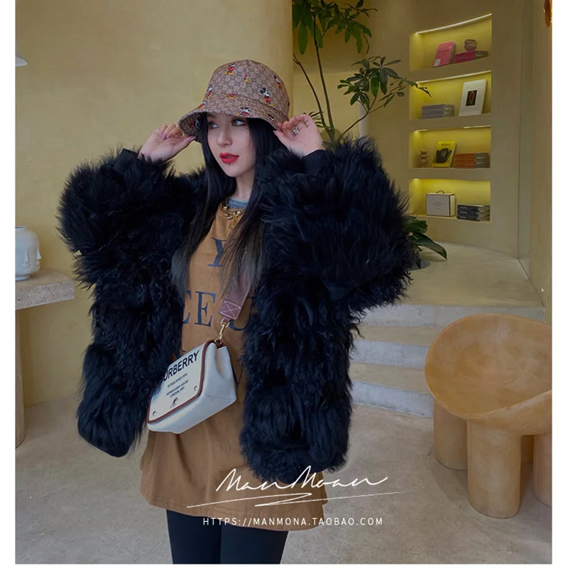 2020 New Fashion Design Real Leather Sheep Curl Fur Jacket Women Coat Winter Women's Curly Yarn Leather Fur Coat Streetwear