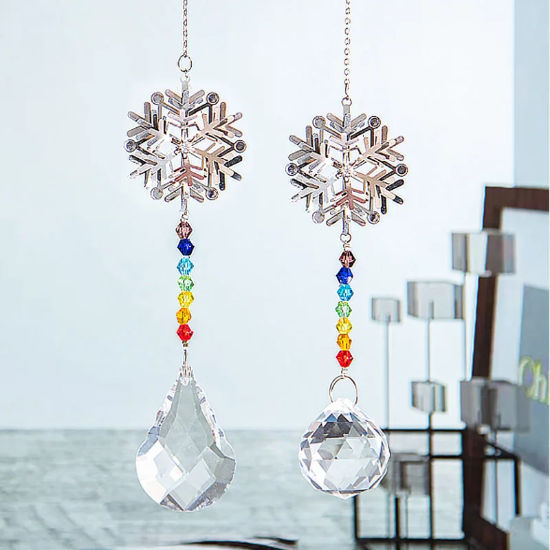 

Snowflake Crystal Flower Prism Suncatcher Rainbow Maker Pendant Hanging Decoration Window Garden Sun Catcher for Christmas Gift