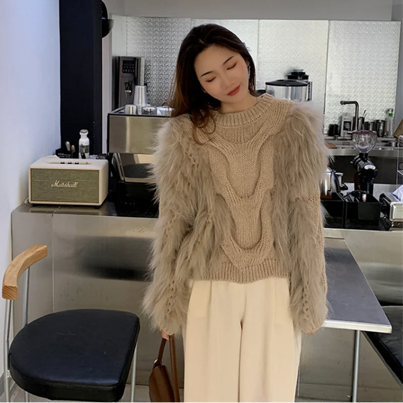 

Fashion Western Style Short Knitted Sweater Women Autumn And Winter New Long-sleeved Round Neck Pullover Blouse Casual All-match