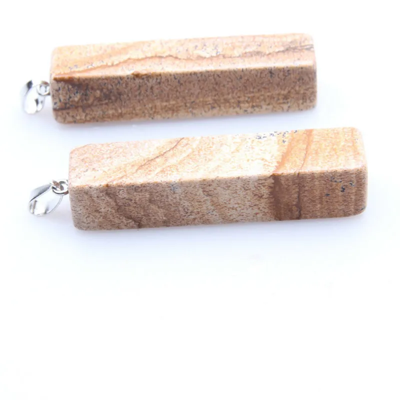 1PC Trendy Natural Picture Stone Pendant Geometric Rectangle DIY Fit Necklaces for Jewelry Making 12*55 Mm | Украшения и