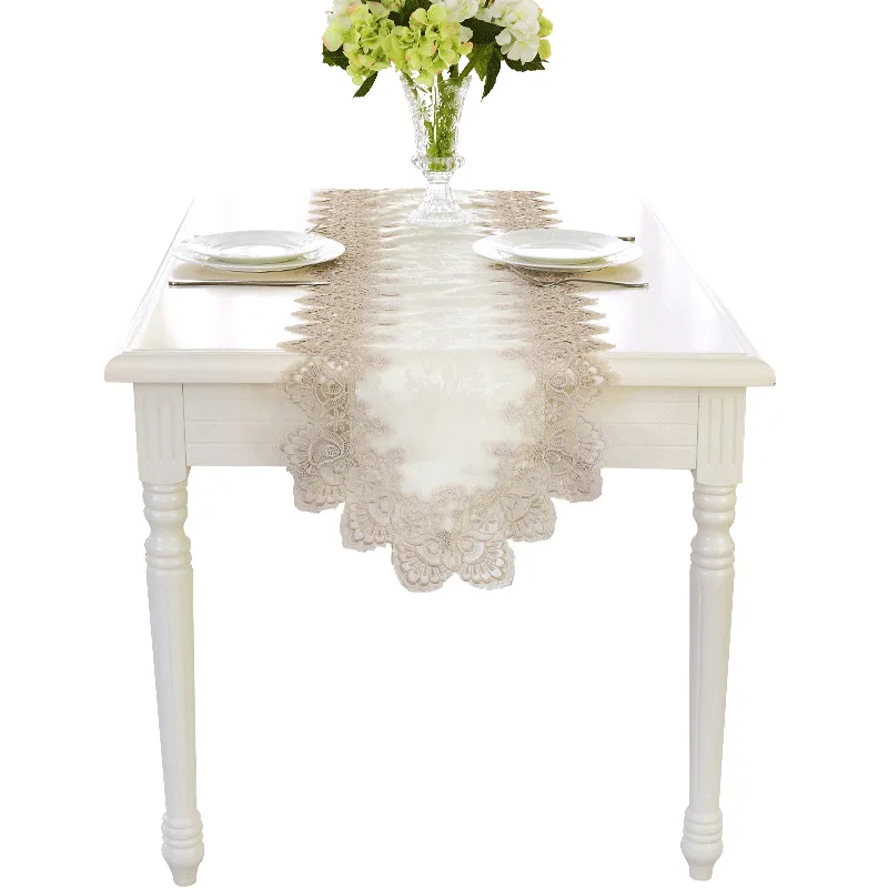 

Luxury European Elegant Lace Table Runner Natural Decor Wedding Home Table Decoration Accessories Cream White Party Tablecloth