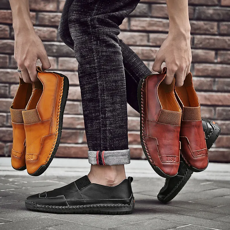 Мужские кожаные туфли ручной работы Vancat черные повседневные лоферы на плоской