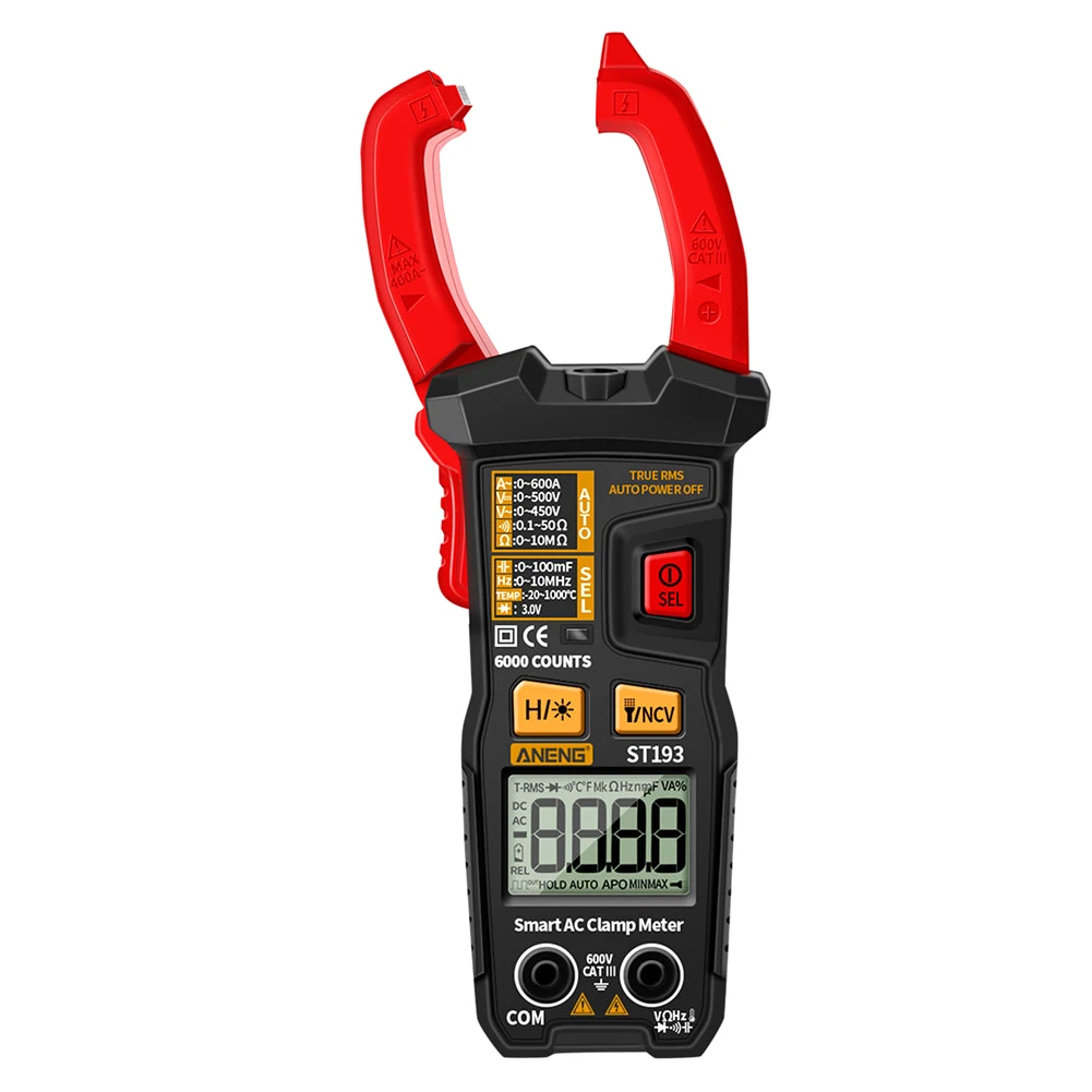 

Backlight 6000 Counts ABS Capacitance Temperature Digital Clamp Meter Voltage Current Multifunctional Battery Powered Resistance